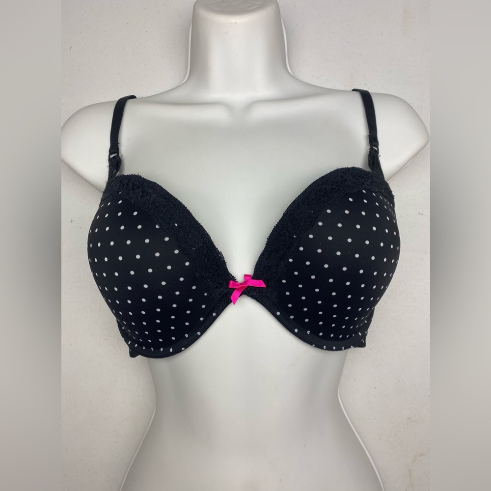 LS BLK/WHT DOTS "Perfectly Me" Plunge, 38C *P1033